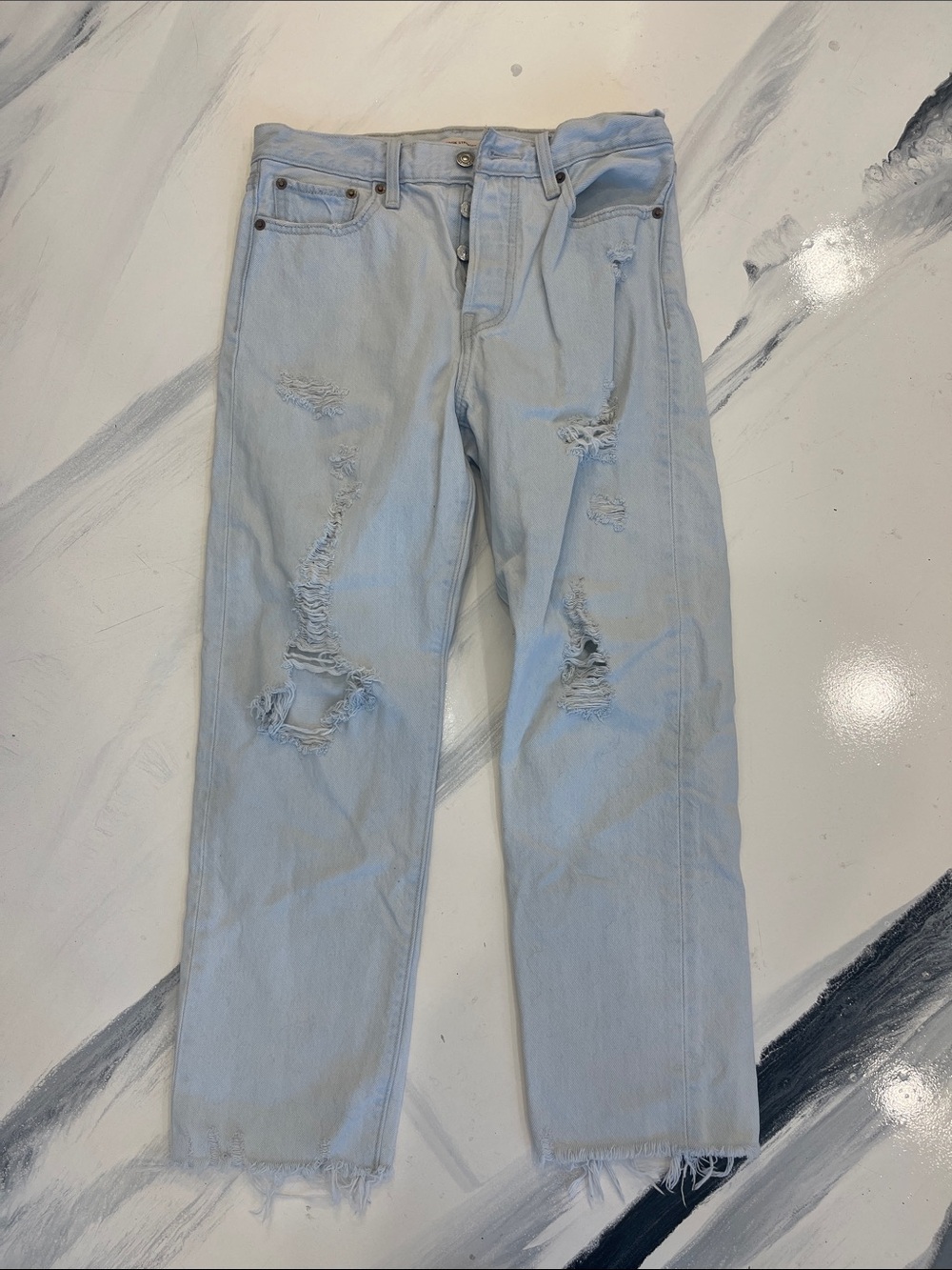 Levi's Light Blue Distressed Straight Jeans